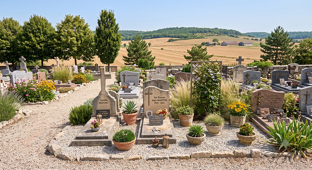 Sépulture fleurie de plantes grasses résistantes à la sécheresse